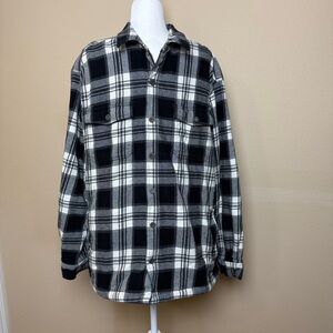 Duluth Trading Co Flannel Shirt Jacket Mens XL Fleece‎ Lined Plaid Pockets